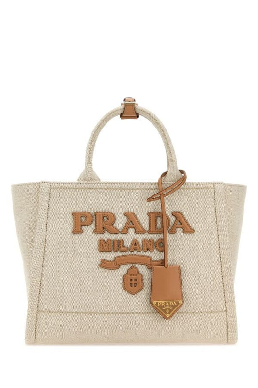 Prada Woman Sand Canvas Shopping Bag