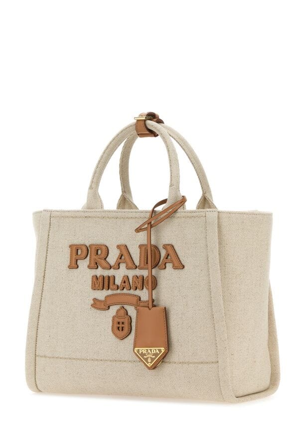 Prada Woman Sand Canvas Shopping Bag