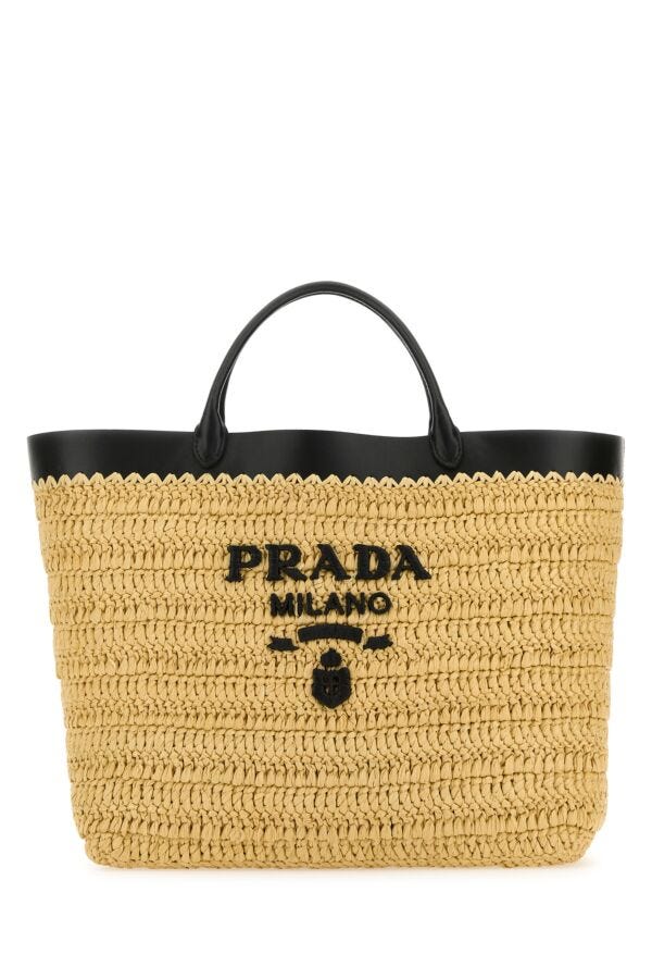 Prada Woman Raffia Shopping Bag