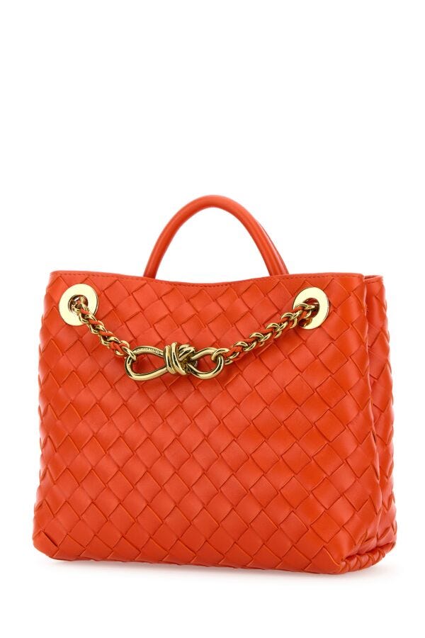 Bottega Veneta Woman Orange Leather Small Andiamo Handbag