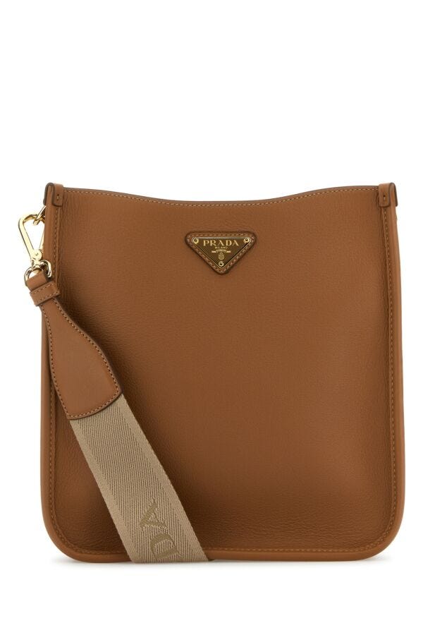 Prada Woman Caramel Leather Crossbody Bag