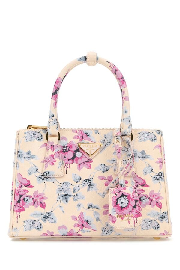 Prada Woman Printed Leather Mini Galleria Handbag