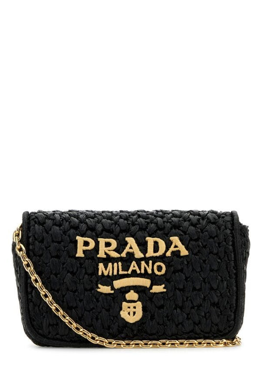 Prada Woman Black Raffia Crossbody Bag