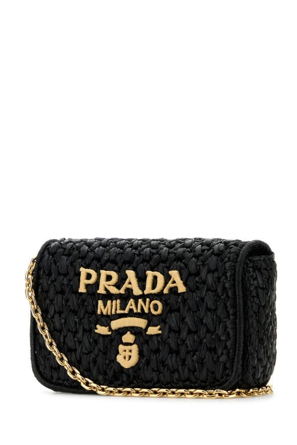 Prada Woman Black Raffia Crossbody Bag