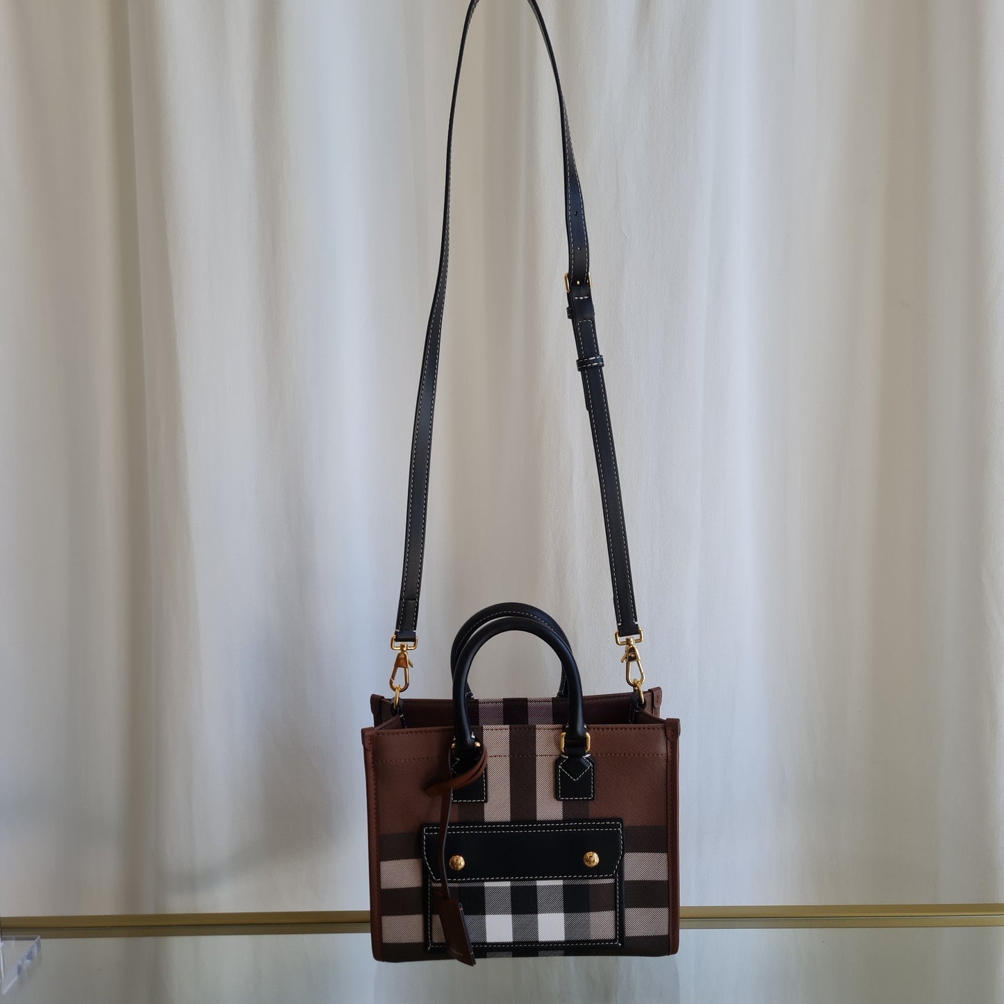 BURBERRY Brown Canvas Freya Two Way Tote Satchel