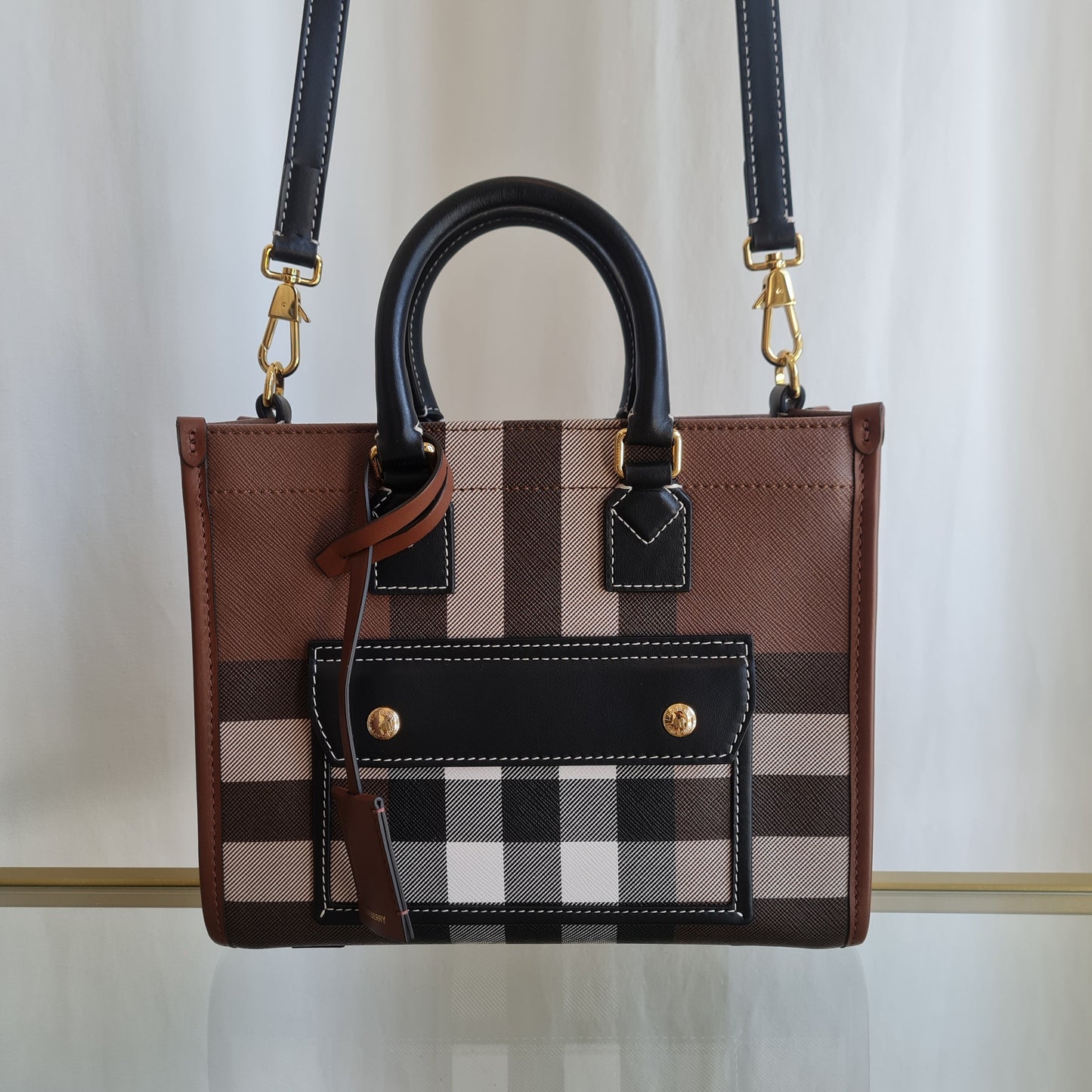 BURBERRY Brown Canvas Freya Two Way Tote Satchel