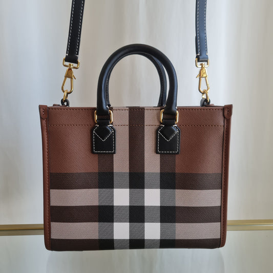 BURBERRY Brown Canvas Freya Two Way Tote Satchel