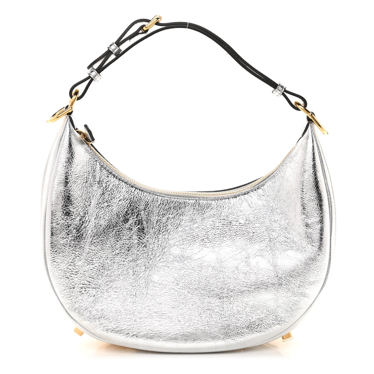 FENDI Laminated Craquele Lambskin Small Fendigraphy Hobo Bag Argento