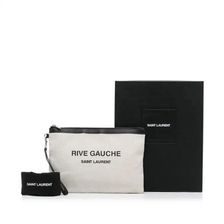 Yves Saint Laurent Rive Gauche Clutch White Canvas