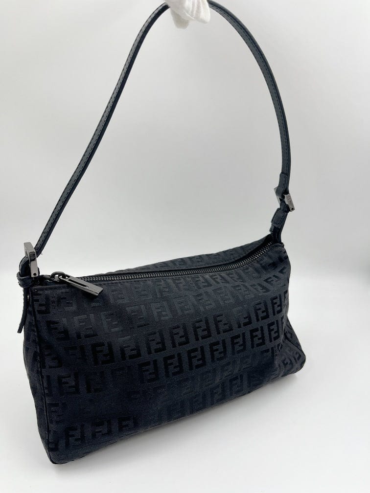 Vintage Fendi Pochette Bag in Black Zucchino Canvas