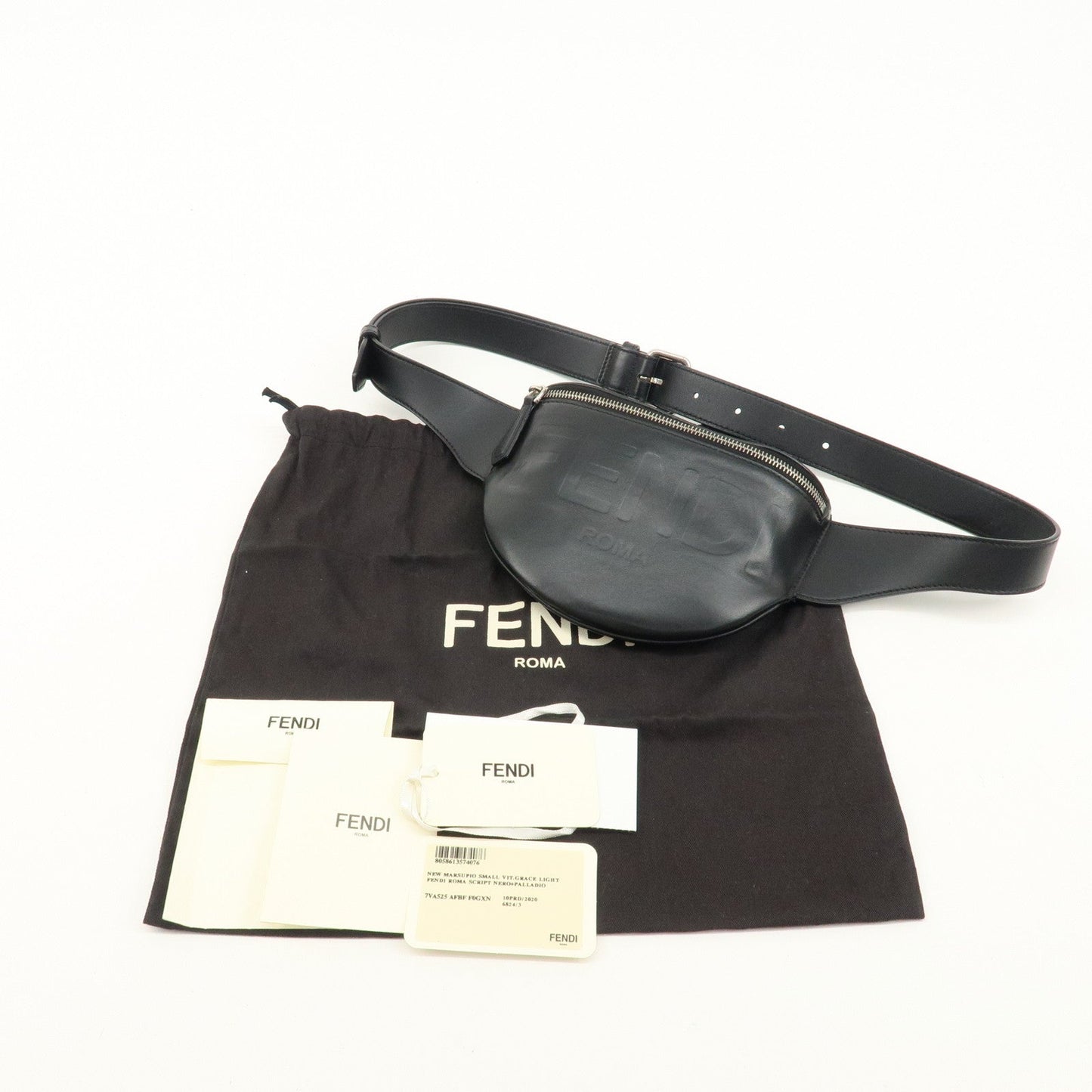 FENDI Leather Logo Body Bag Waist Bag Black 7VA525