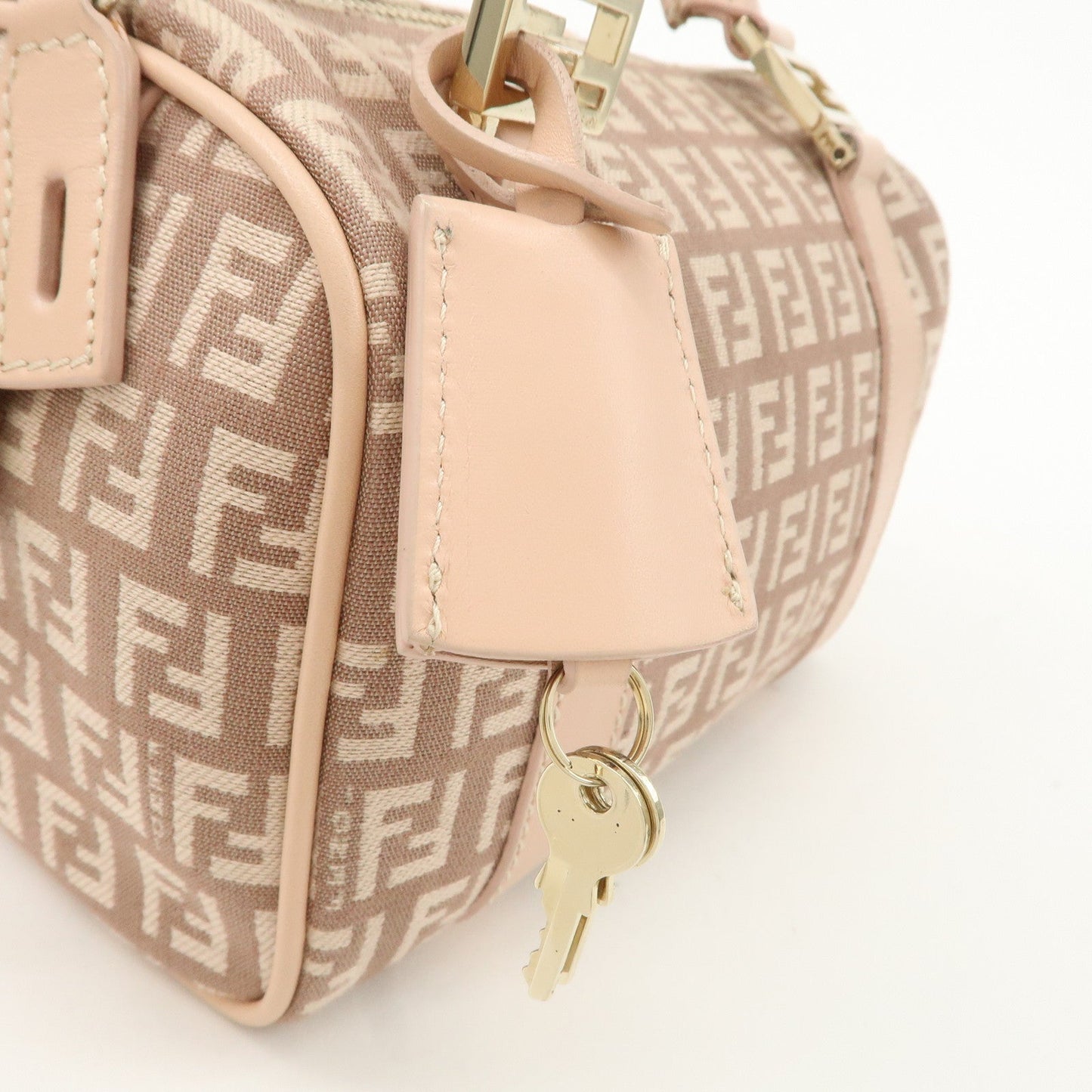 FENDI Zucchino Canvas Leather Mini Boston Bag Pink 8BL071