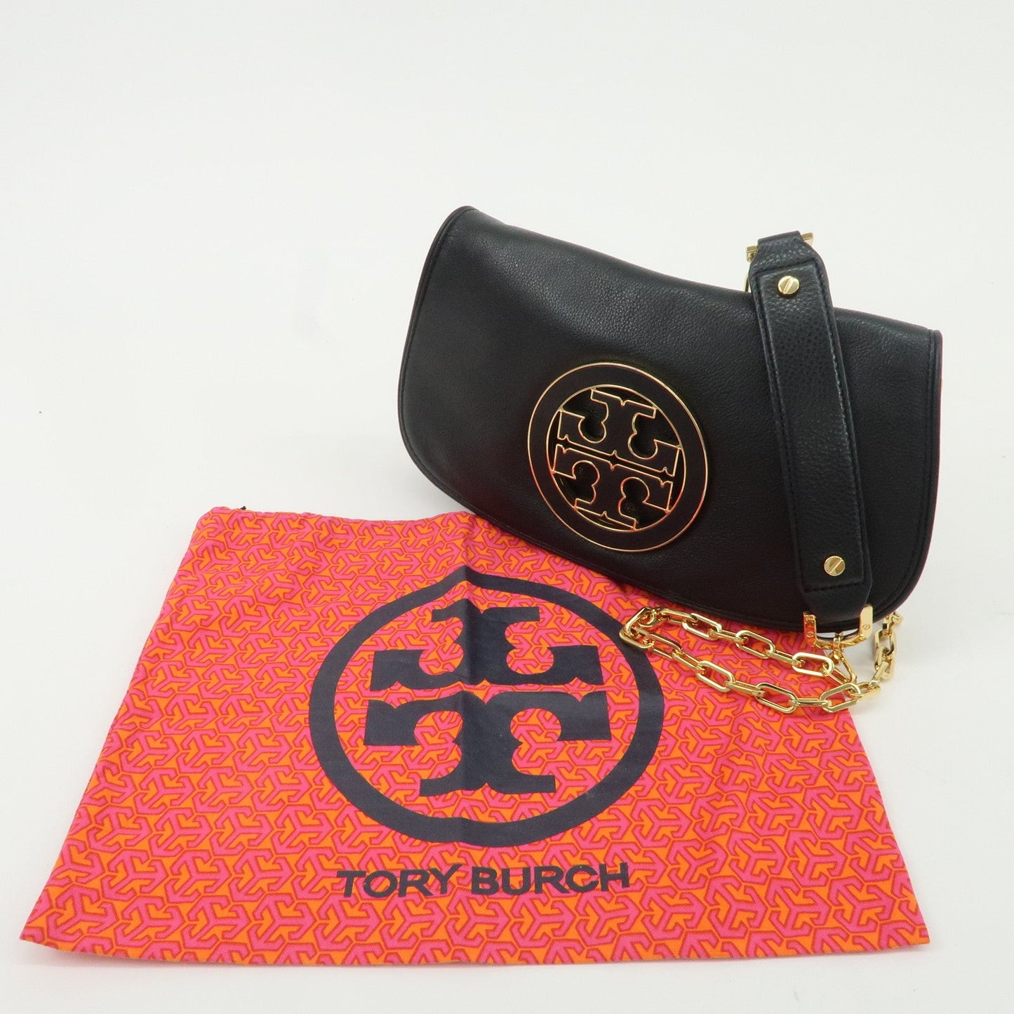 Tory Burch Amanda Logo Leather Chain Shoulder Bag Black