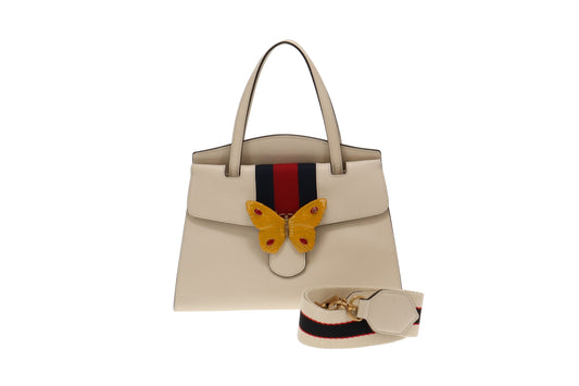 Gucci Ivory Leather Linea Medium Butterfly Totem Tote