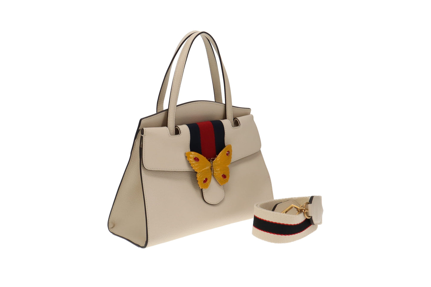 Gucci Ivory Leather Linea Medium Butterfly Totem Tote