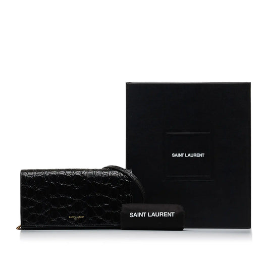 Yves Saint Laurent WOC Black Croc Embossed Leather