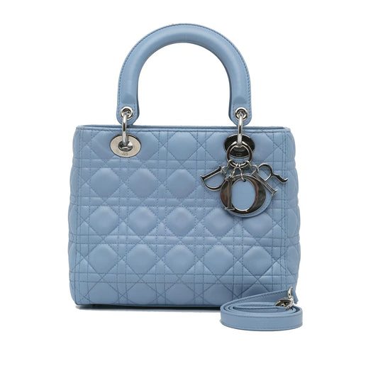 Dior Lady Dior Small Light Blue Cannage Lambskin Silver