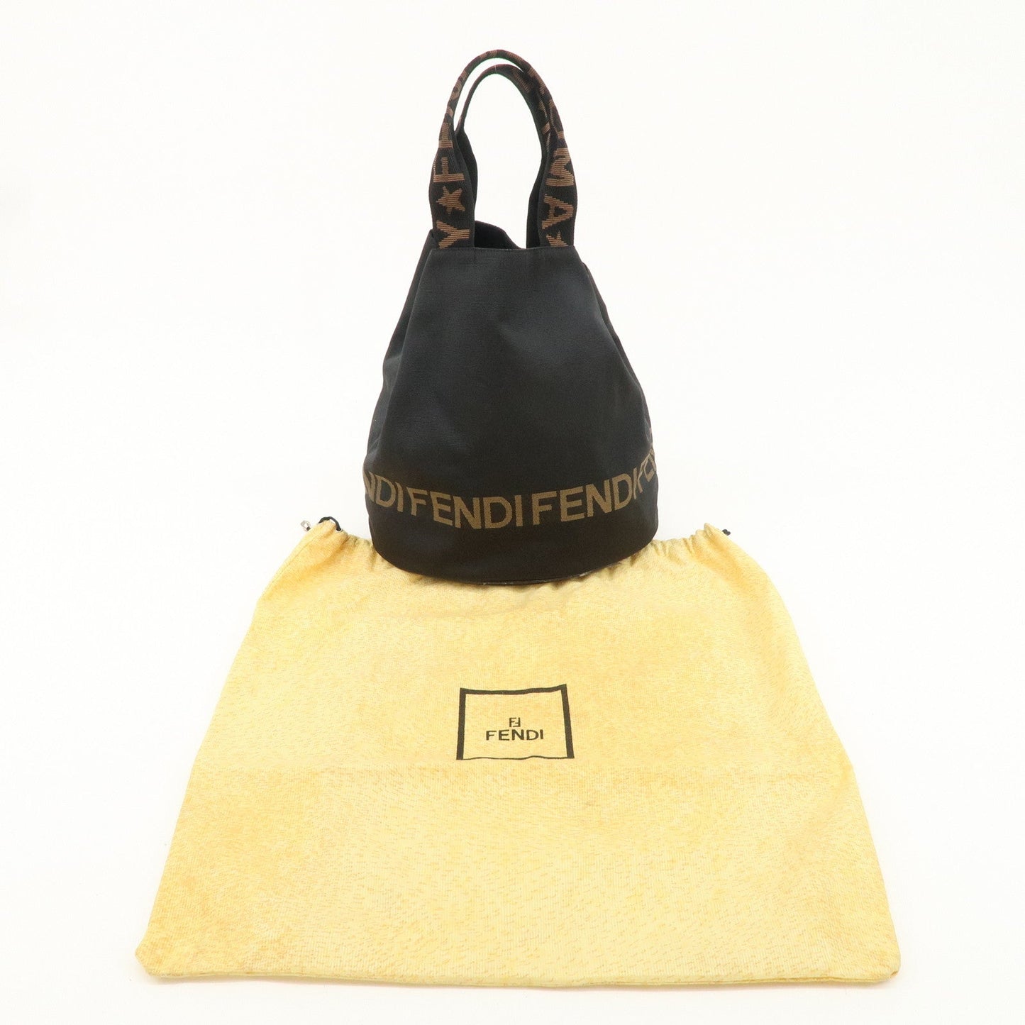 FENDI Nylon Canvas Bucket Hand Bag Tote Bag Black 26526