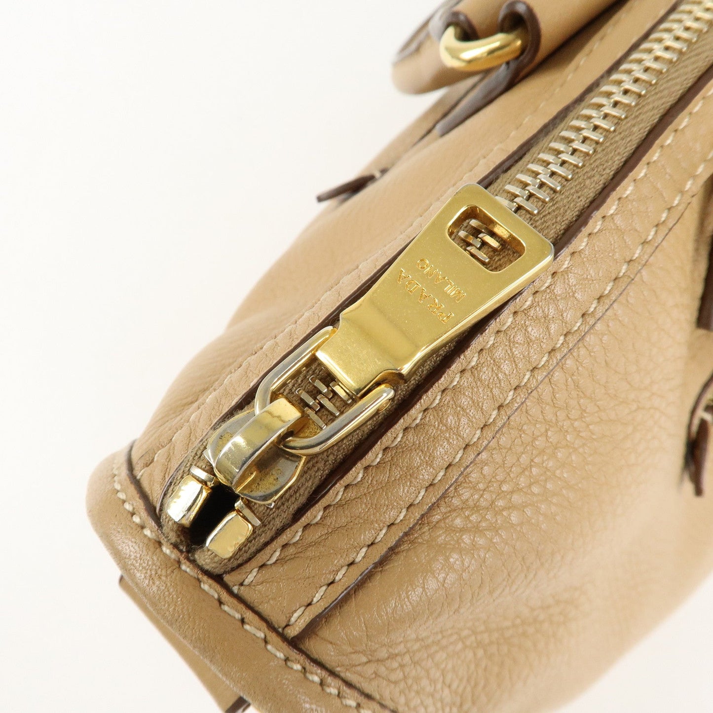 PRADA Logo Leather 2Way Bag Hand Bag Shoulder Bag Beige