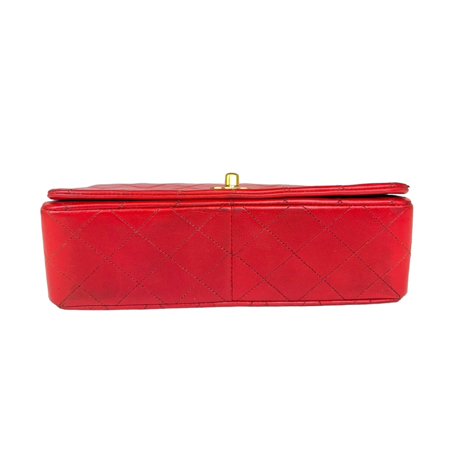 Chanel Full Flap Bag Small Red Lambskin Gold