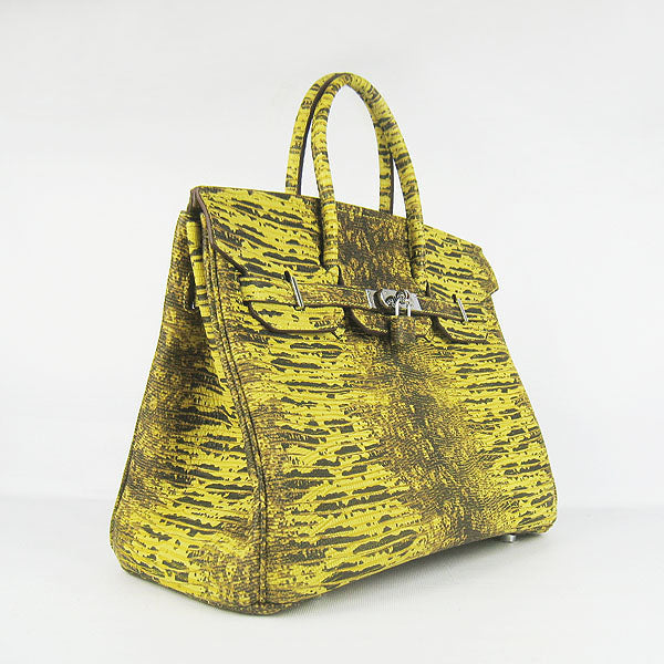 Hermes Birkin 30cm Lizard Pattern Handbag 6088 Yellow/Silver