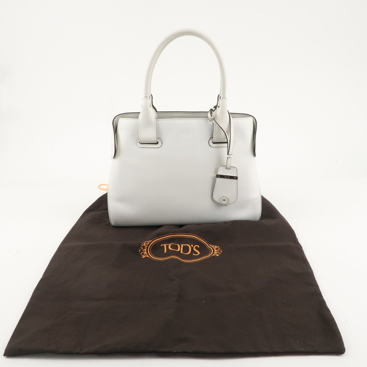 TOD'S Leather Cape Bag Hand Shoulder Bag White Gold Hardware