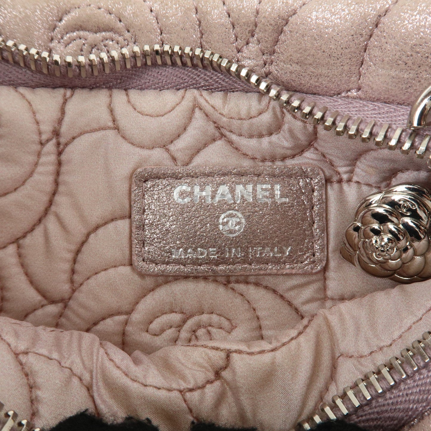 CHANEL Camelia Shiny Lambskin Chain Shoulder Bag Pink