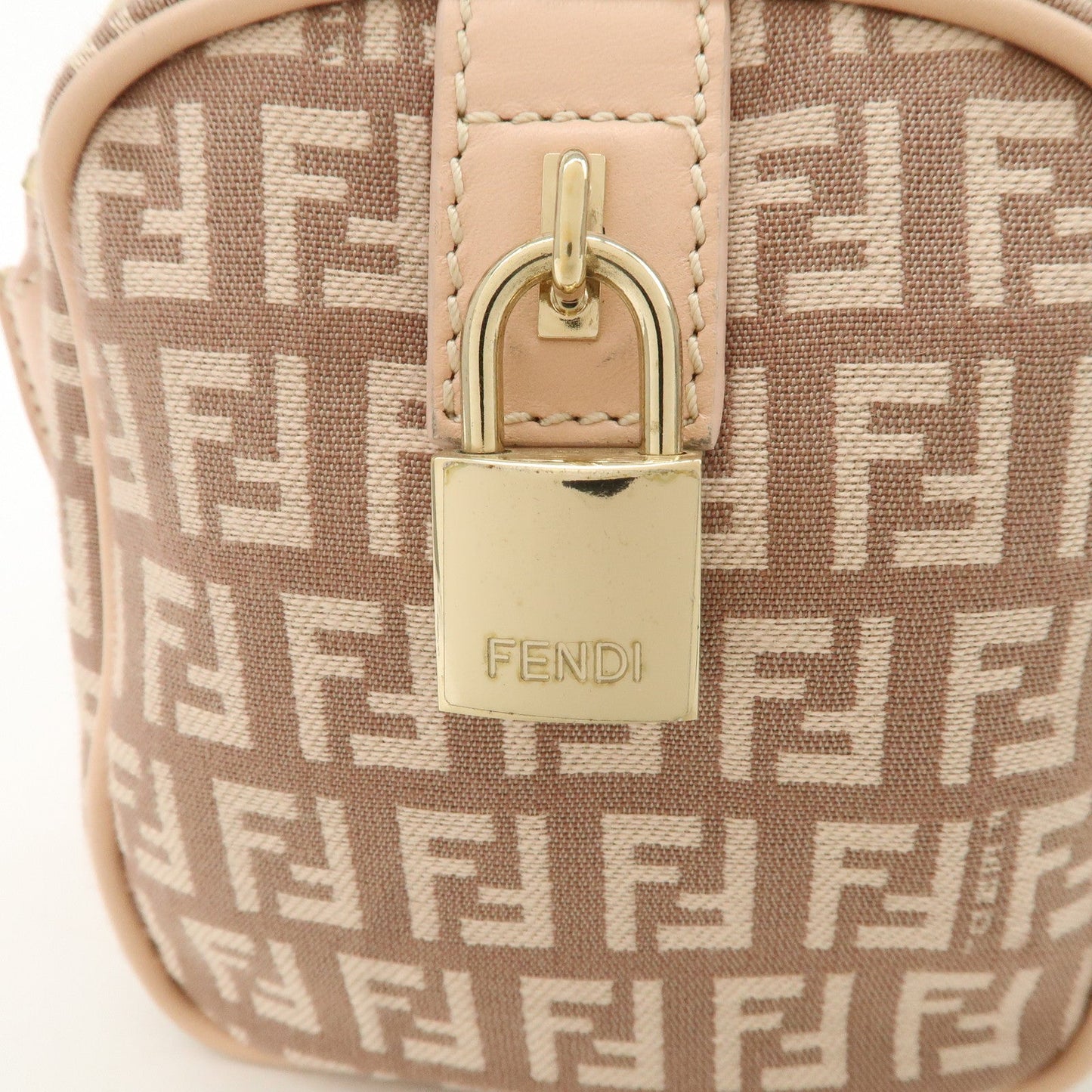 FENDI Zucchino Canvas Leather Mini Boston Bag Pink 8BL071