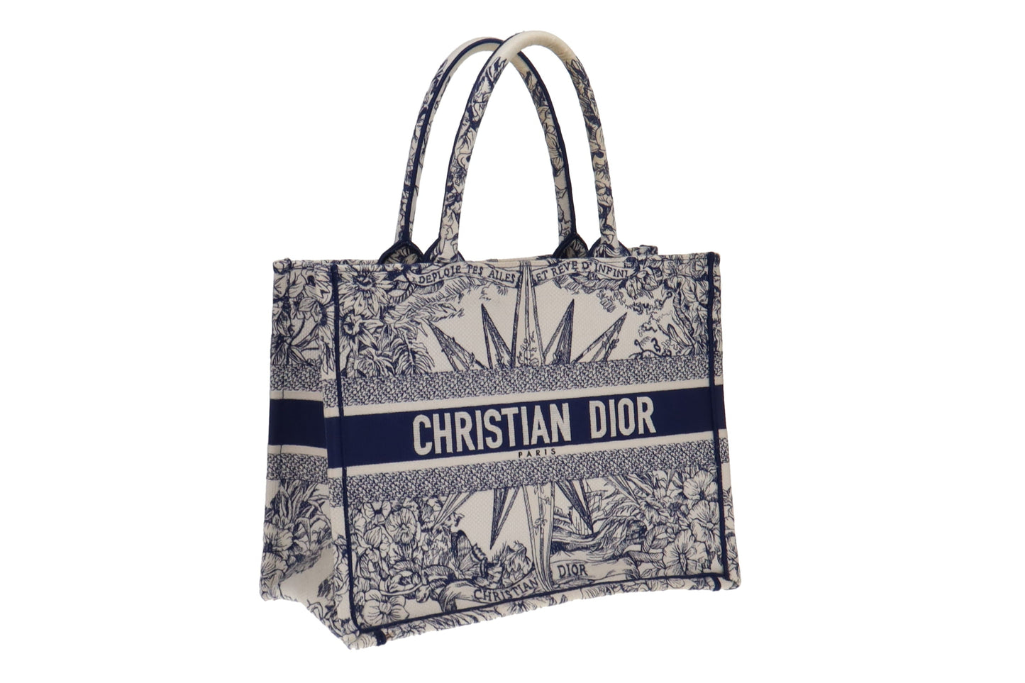 Dior White and Blue Rêve d'Infini Embroidery Canvas Medium Book Tote 2022