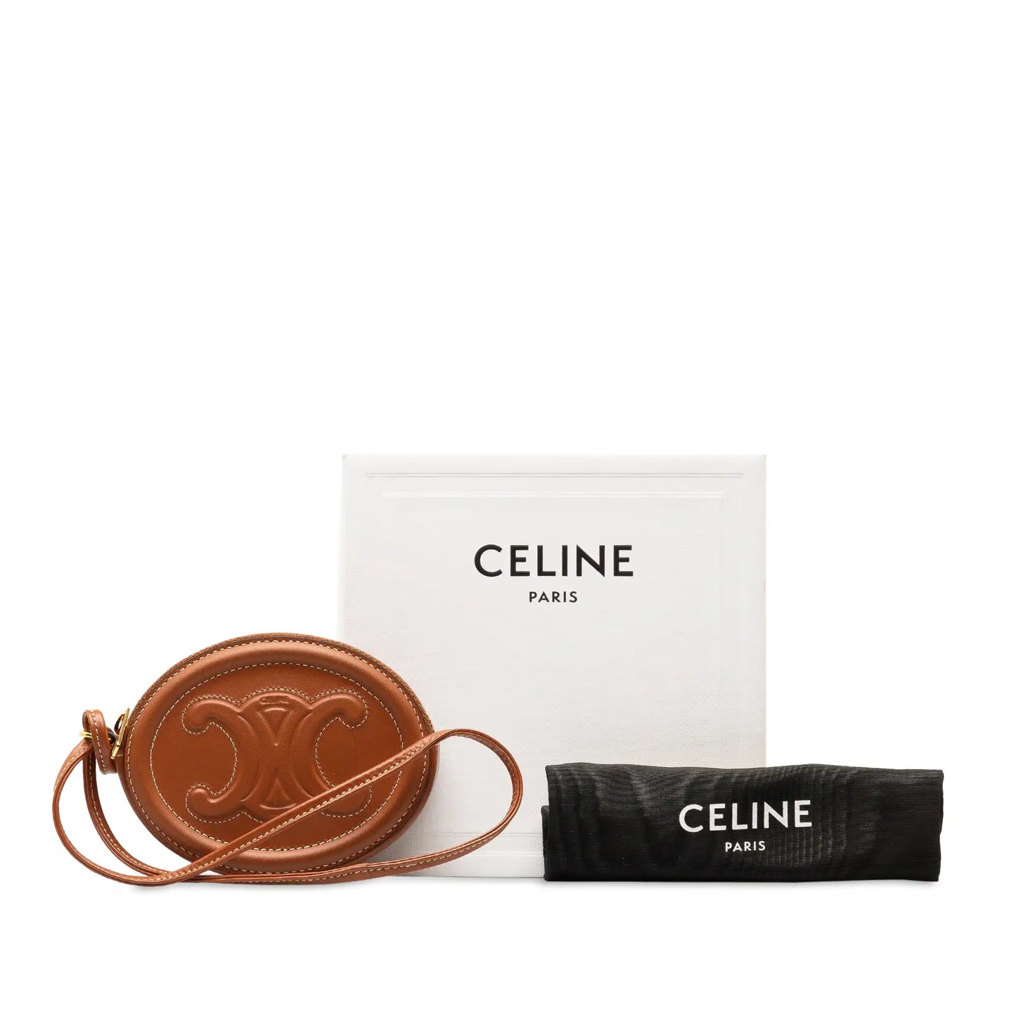 Celine Triomphe Cuir Oval Clutch Brown