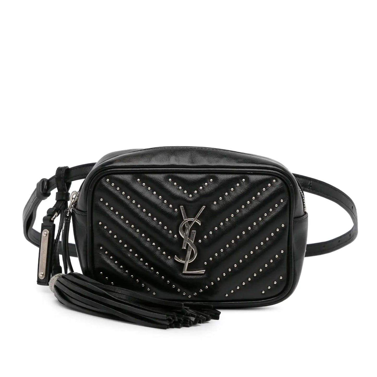 Yves Saint Laurent Monogram Lou Belt Bag Black Studded Matelassé