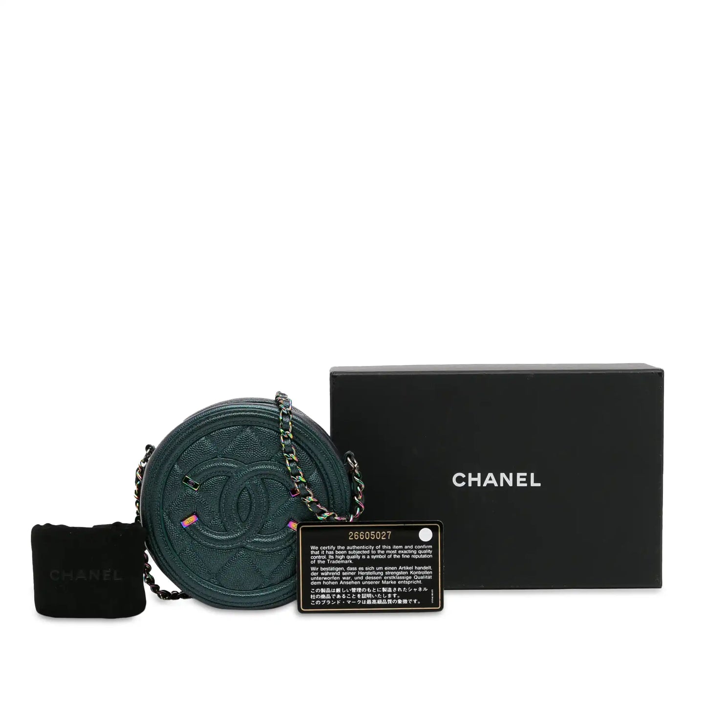 Chanel CC Filigree Round Crossbody Green Caviar Gold