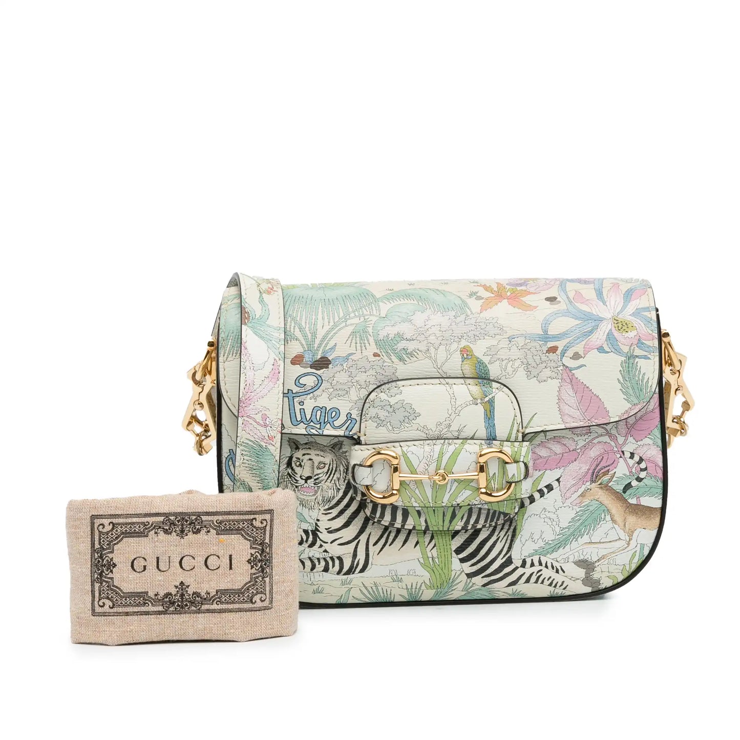 Gucci Tiger Horsebit 1955 Crossbody Bag Mini White Calfskin