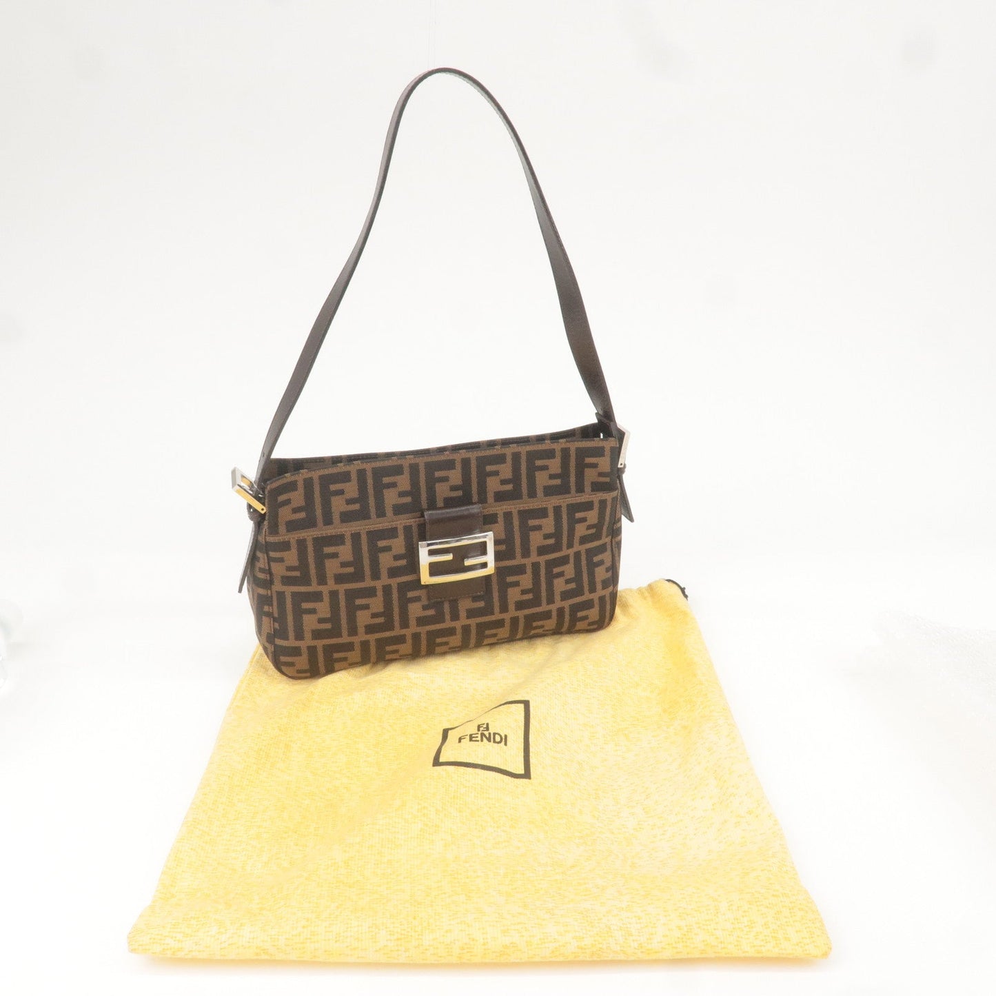 FENDI Zucca Canvas Leather Shoulder Bag Khaki Brown Black 26566