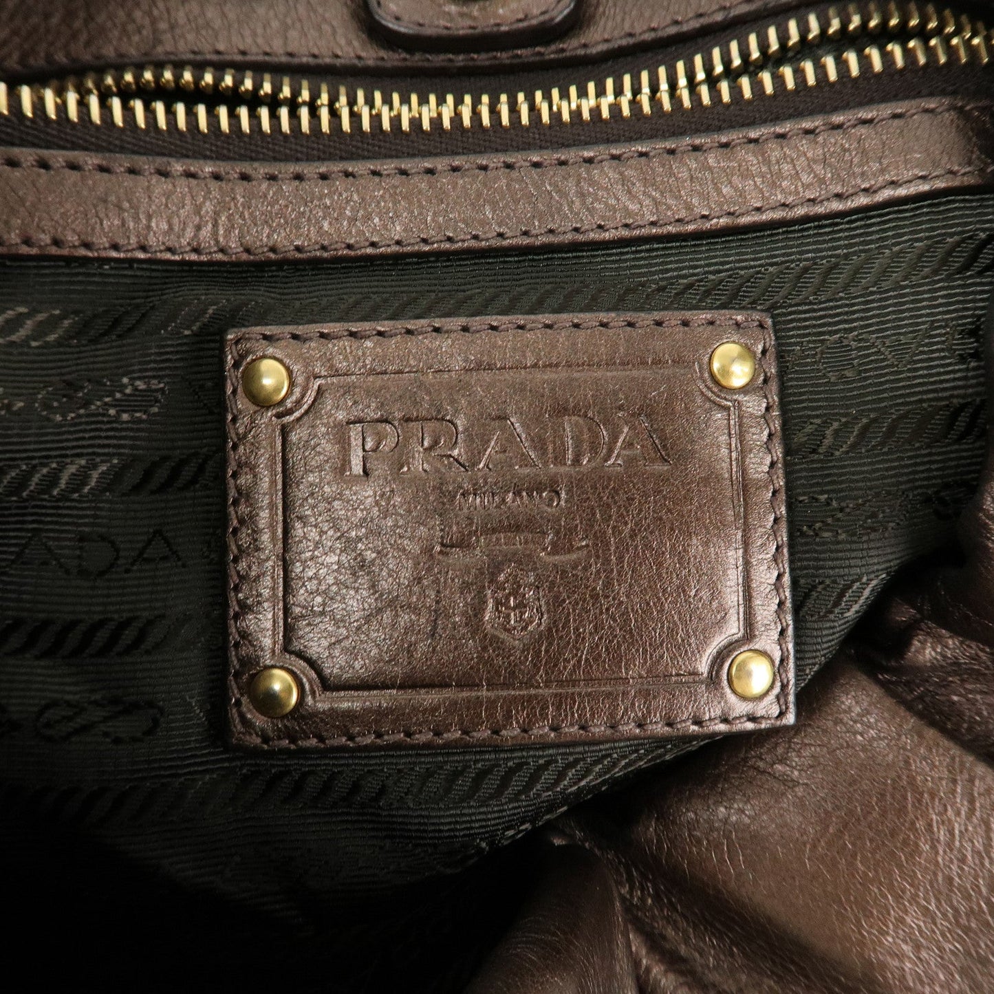 PRADA Logo Leather Shoulder Bag Gradation Metallic Brown