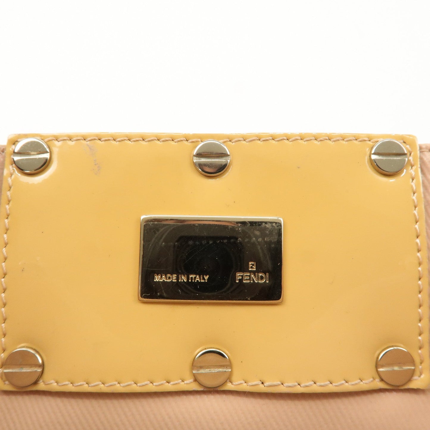 FENDI Nylon Enamel Hand Bag Pink Beige 8BR615