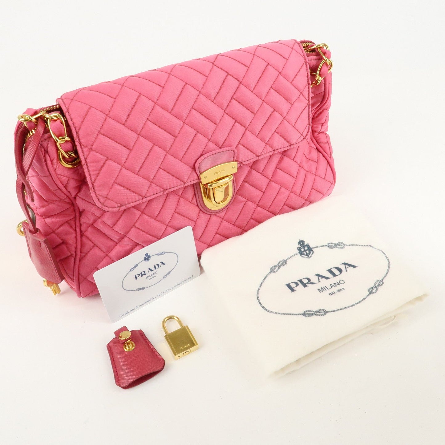 PRADA Nylon Leather Chain Shoulder Bag Pink BR4965