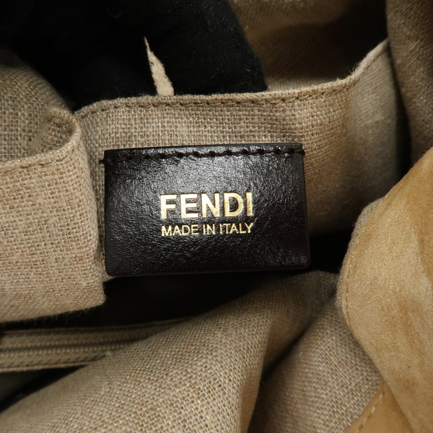 FENDI Pequin Canvas Leather Tote Bag Brown Black 8BN232