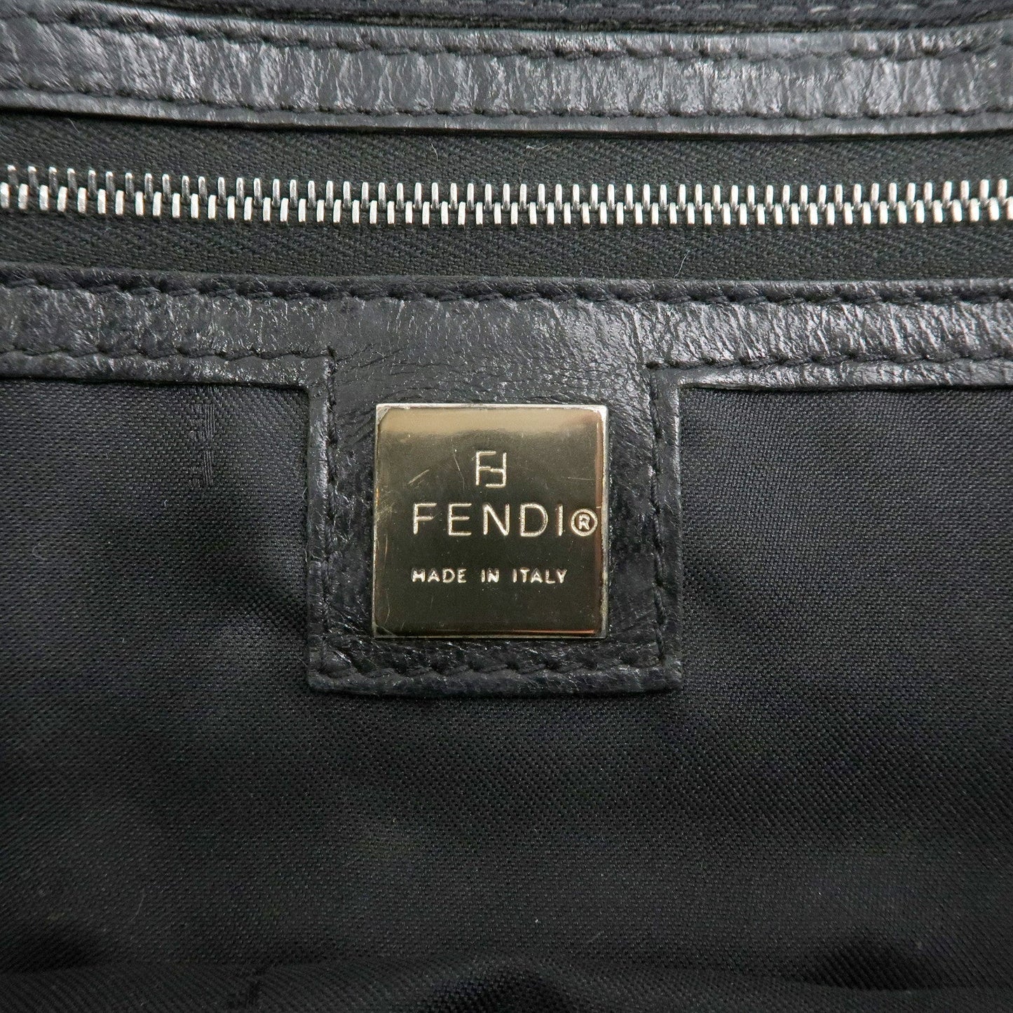 FENDI Canvas Leather Tote Hand Bag Shoulder Bag Black 915965991