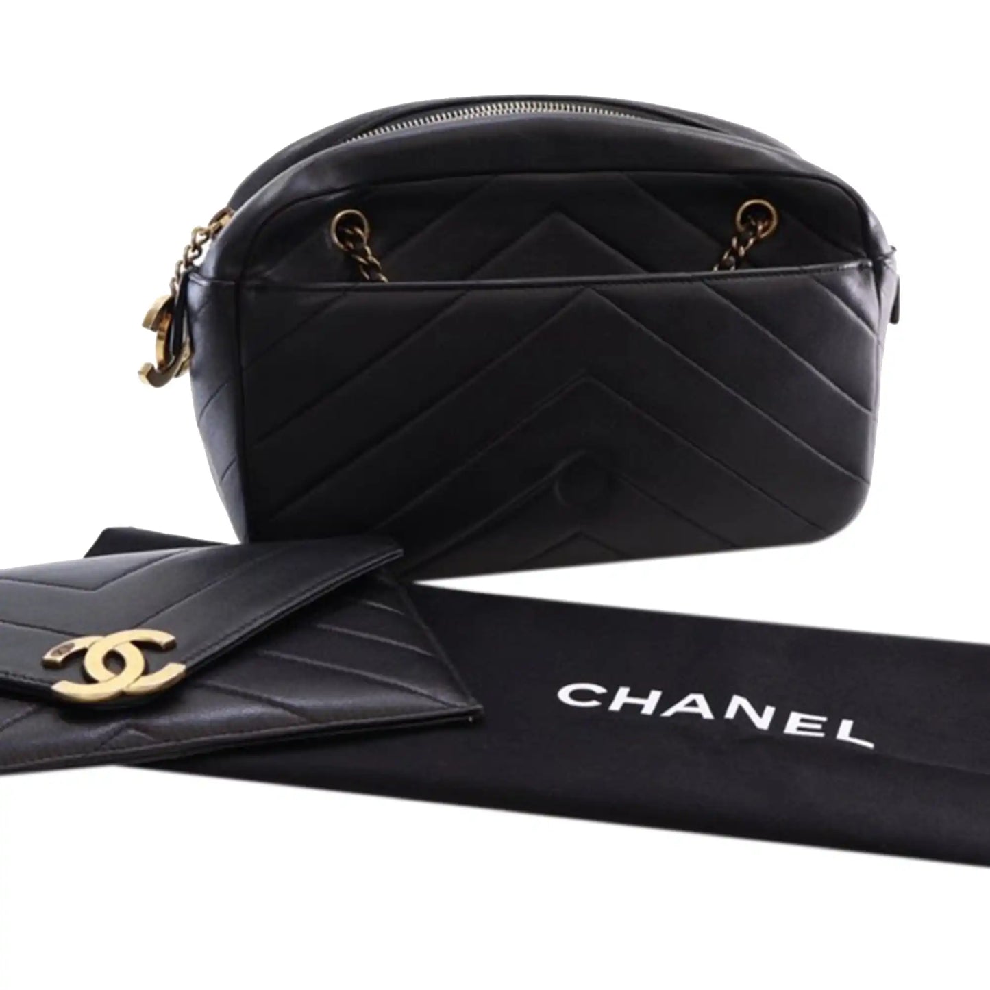 Chanel Coco Envelope Camera Bag Medium Black Lambskin Gold