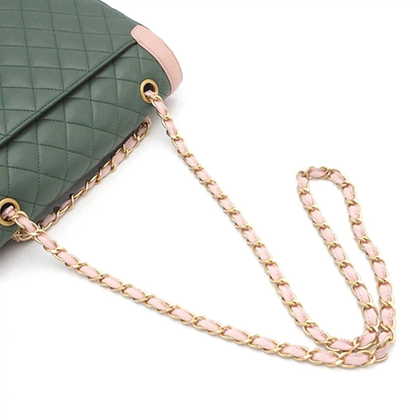 Chanel Two-Tone Flap Bag Green Lambskin Gold