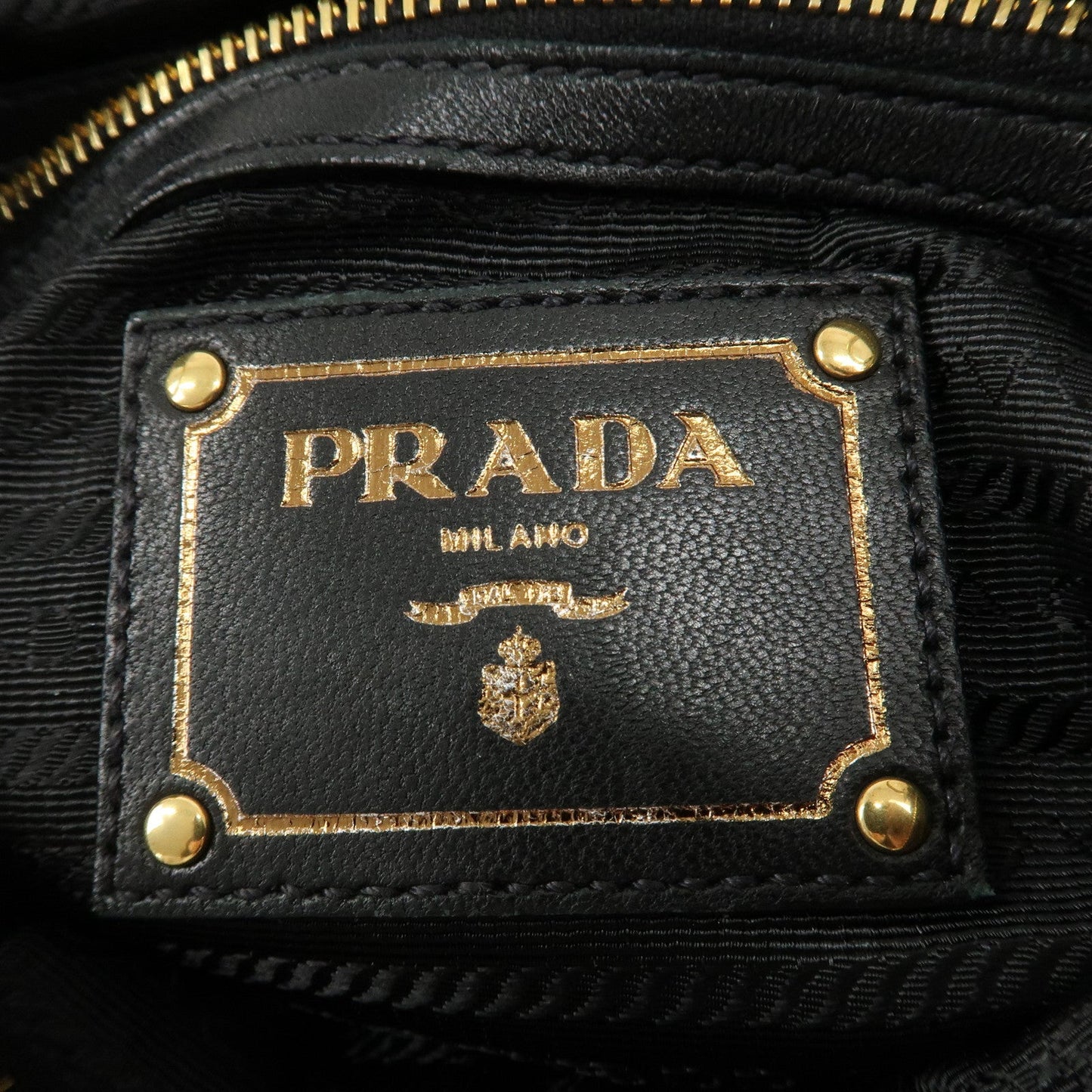 PRADA Leather Chain One-Shoulder Bag Black Gold Hardware