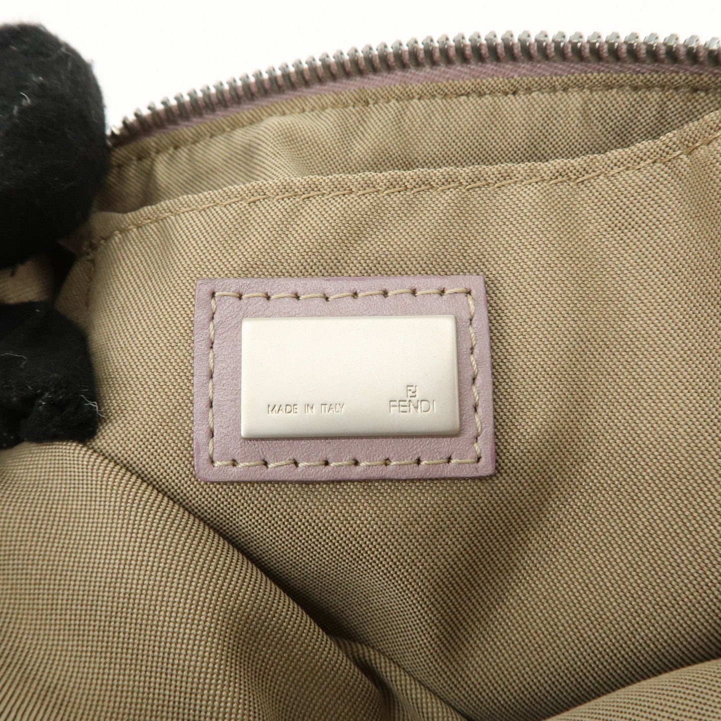 FENDI Zucchino Canvas Leather Shoulder Bag Purple Beige 8BT047