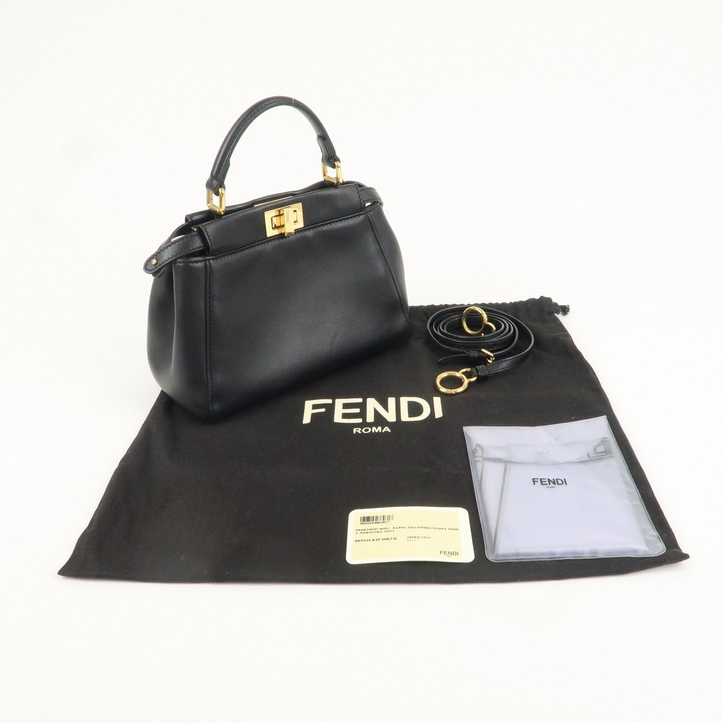 FENDI Mini Peekaboo Leather 2Way Shoulder Bag Hand Bag 8BN244