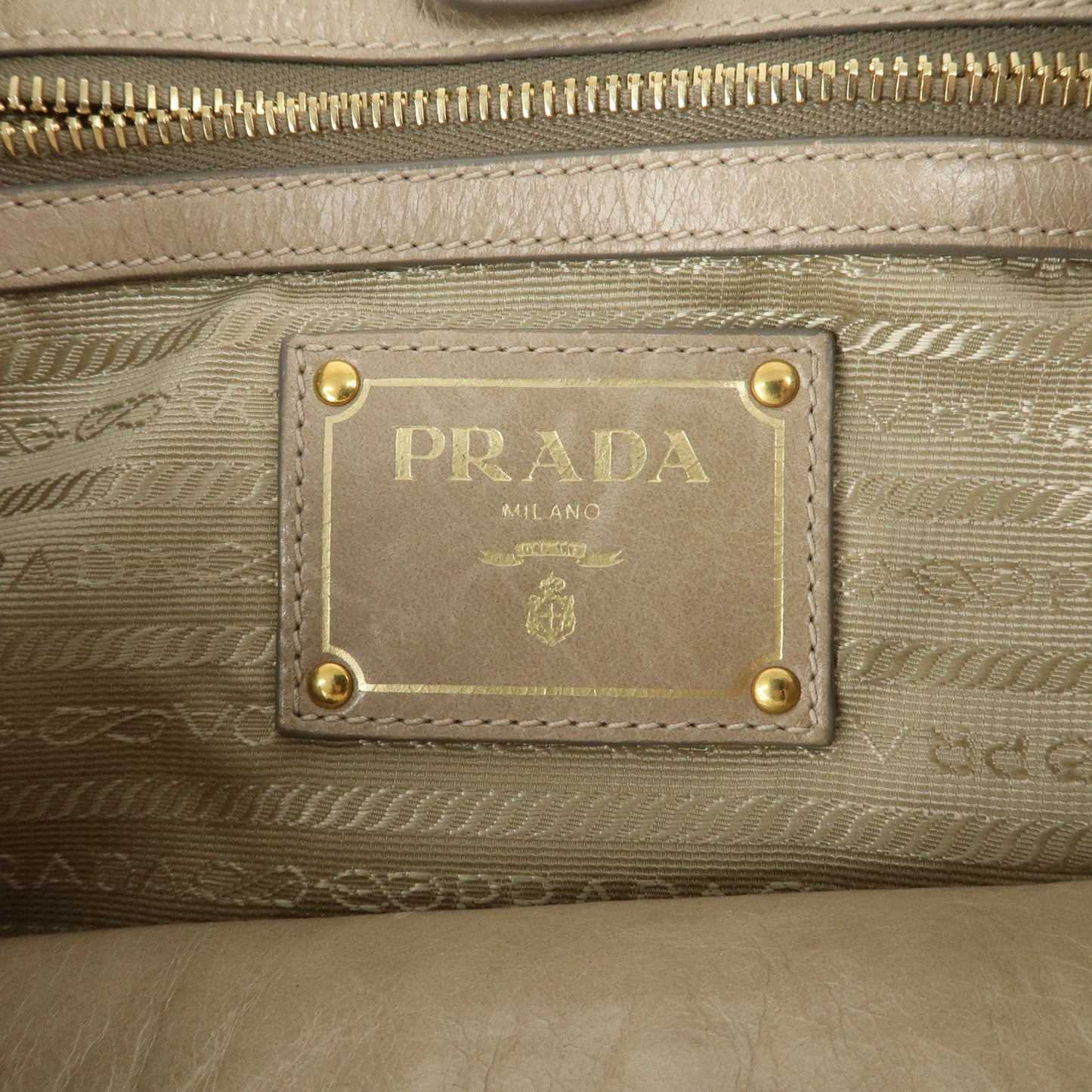 PRADA Leatehr Shoulder Bag Hand Bag Beige