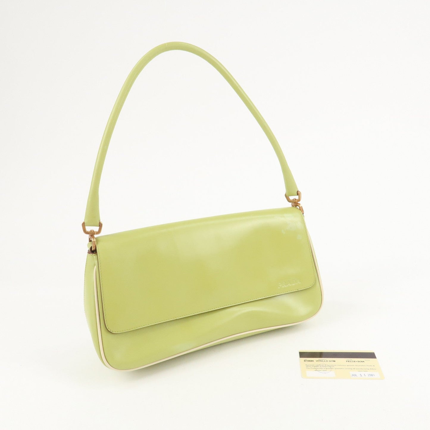 PRADA Leather Shoulder Bag Hand Bag Light Green B10689