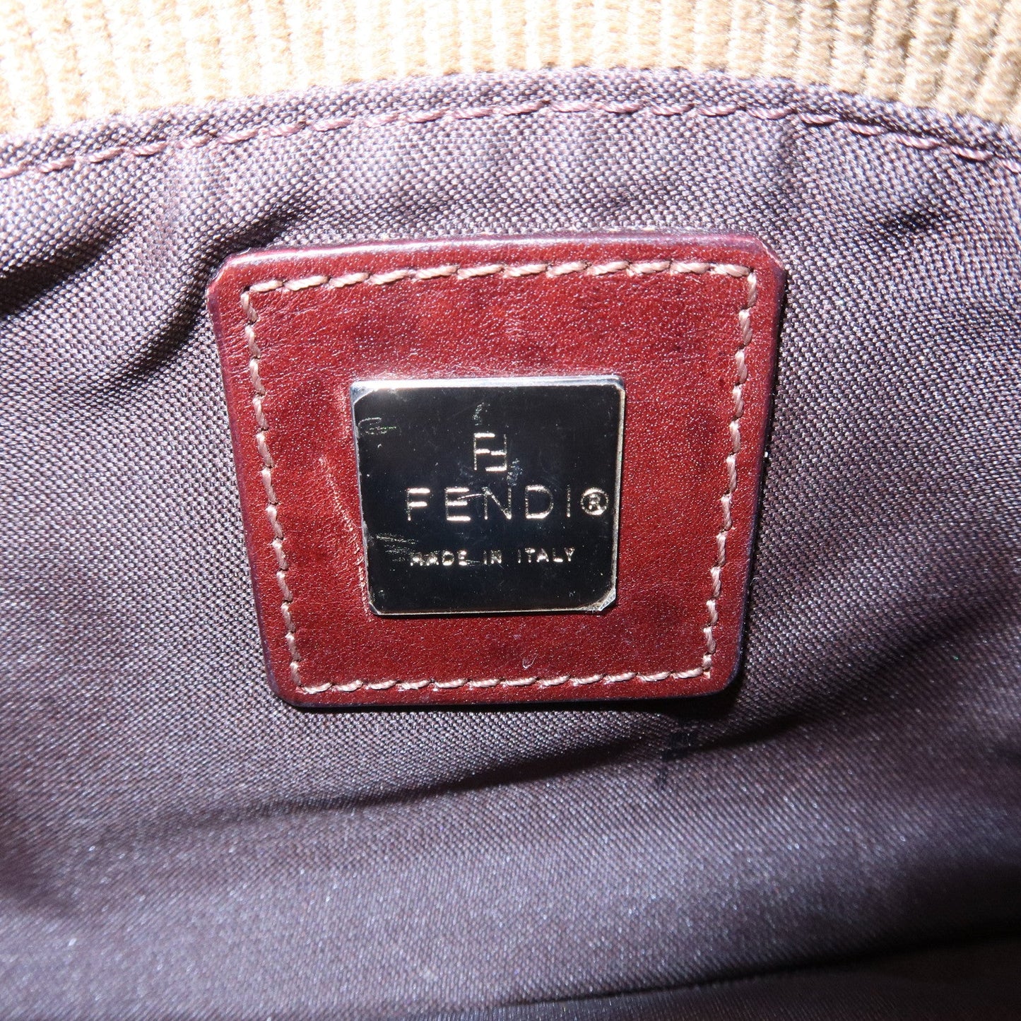 FENDI Corduroy Semi Shoulder Bag Hand Bag Brown 26723