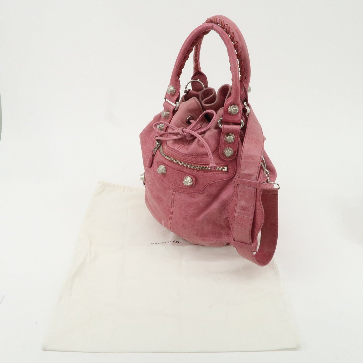 BALENCIAGA Leather The Giant Pom Pom 2Way Bag Pink 203069