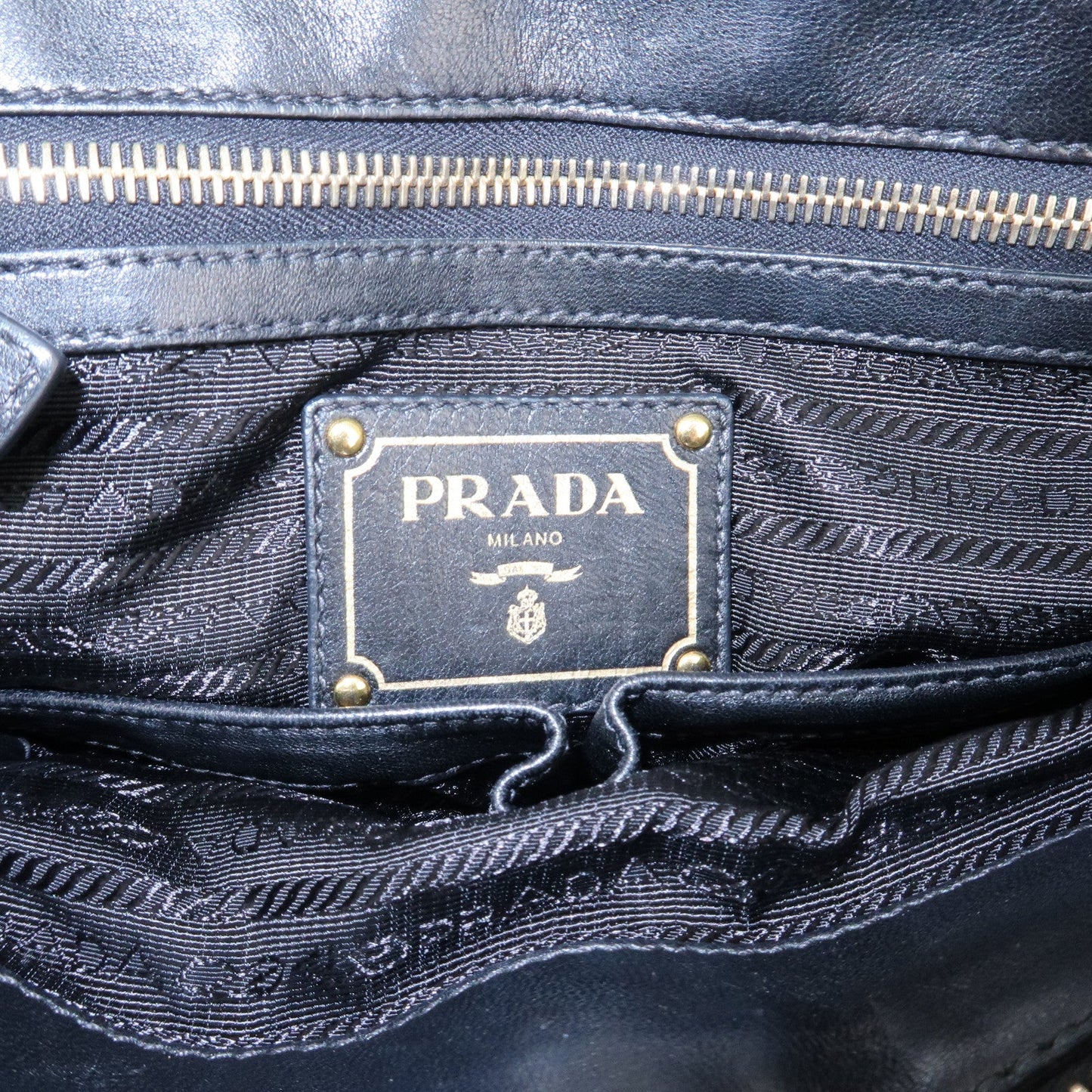 PRADA Leather 2way Bag Hand bag Black Gold Hardware