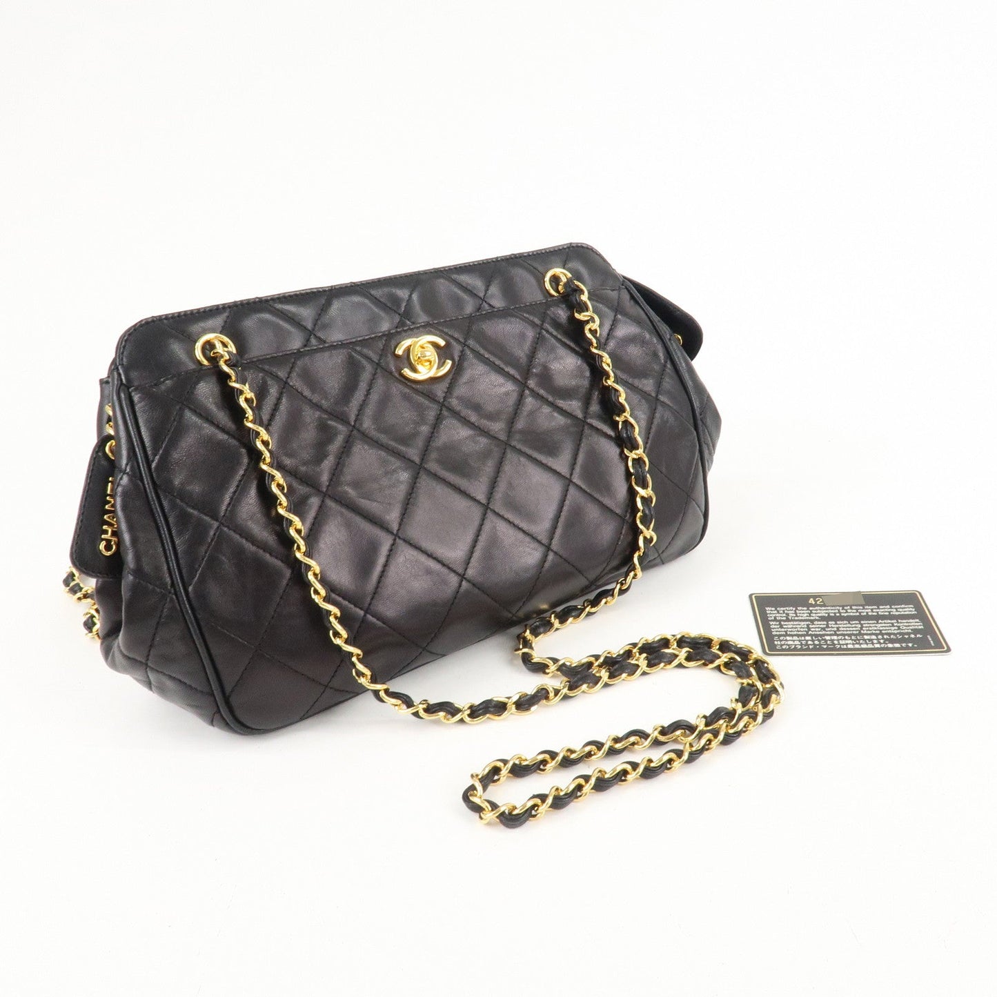 CHANEL Matelasse Lamb Skin COCO Mark Chain Shoulder Bag Black